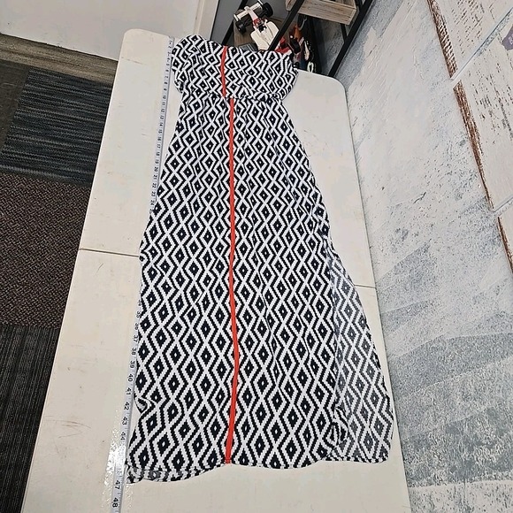 THML Dress Women's Small Navy‎ White Tribal Print Maxi Sleeveless Boho Orange - Picture 7 of 11